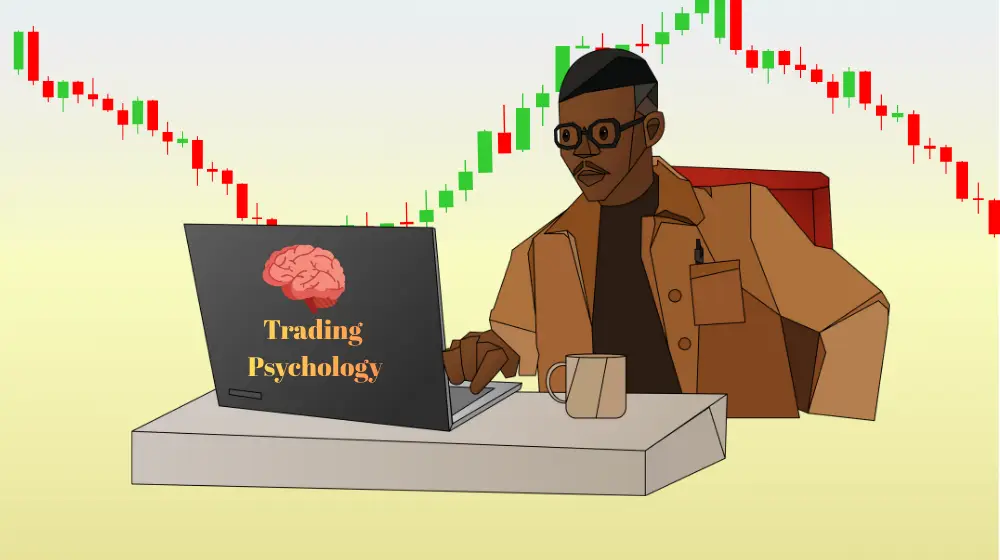 Trading Psychology concept showing a trader controlling emotions and mastering the market